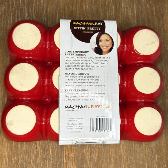 Rachael Ray Sittin’ Pretty NWT Red Stoneware Serveware 12 Hole Platter - Picture 3 of 8